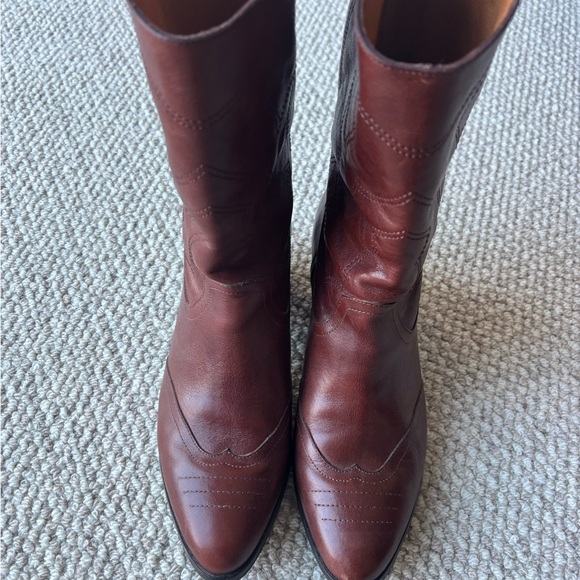 Sezane Shoes - Sezane Mahogany Brown Leather Heeled Western Boots
